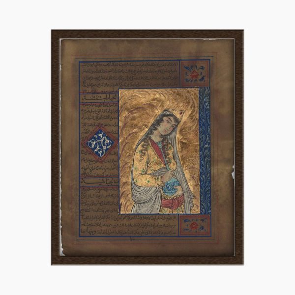 تابلو نگارگری روی کاغذ زن جوان و رساله کد 1030088
