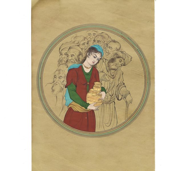 نگارگری روی کاغذ_بانو صبو به دست در جمع دراویش-کدN-K00198