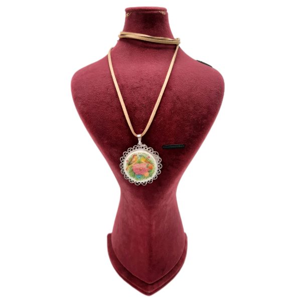 گردنبند استخوانی و دور نقره طرح گل و مرغ-کد1050096