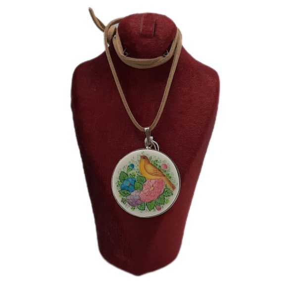 گردنبند استخوانی و دور نقره طرح گل و مرغ-کد1050098